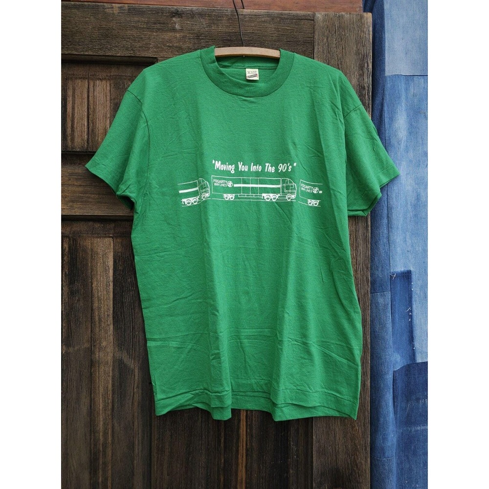 Vintage 1980s Fogarty Van Lines Deadstock Green Screen Stars T-shirt XL